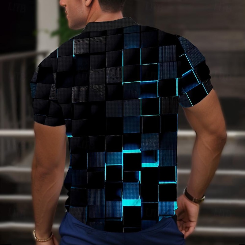 Men's Graphic Waffle Polo Shirts Golf Shirt Short Sleeve Polo Shirts Collared Shirts Casual Vacation Wear Rave Wear Party Outfits Buttons 3D Print Spring & Summer Black2