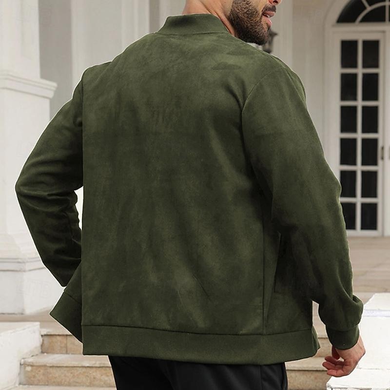Men's Lightweight Jacket Bomber Jacket Faux Suede Jacket Bomber Leather Jacket Daily Vacation Pocket Fall & Winter Plain Fashion Classic Stand Collar Regular Black Navy Blue Royal Blue Khaki Army2