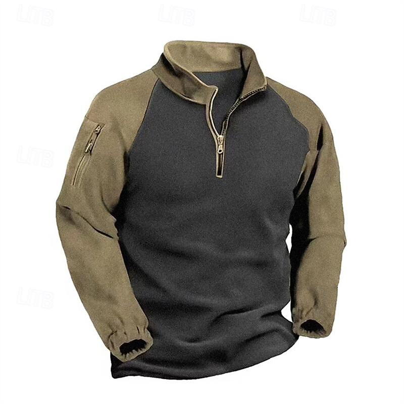 Men's Sweatshirt Quarter Zip Sweatshirt Army Green Navy Blue Half Zip Color Block Patchwork Sports & Outdoor Daily Holiday Streetwear Basic Casual Fall & Winter Clothing Apparel Hoodies Sweatshirts4