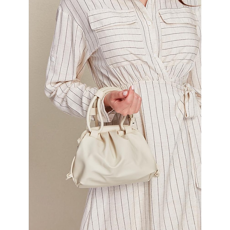 Women's Elegant Cream Handbag with Drawstring Closure – Stylish and Versatile Purse for Everyday Use3