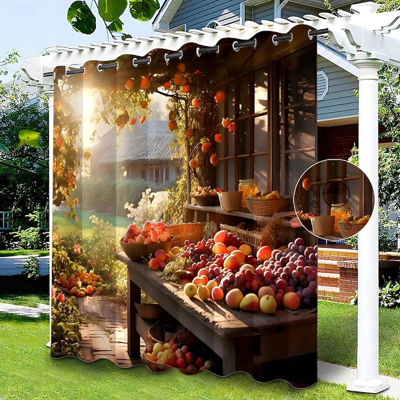 Waterproof Outdoor Curtain Privacy, Sliding Patio Curtain Drapes, Pergola Curtains Grommet 3D Grape under Sunshine for Gazebo, Balcony, Porch, Party, 1 Panel2