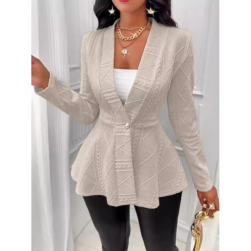 Women's Blazer Office / Career Daily Fall Winter Regular Coat Regular Fit Windproof Breathable Stylish Lady Jacket Long Sleeve Plain Ruffle Black White Pink3