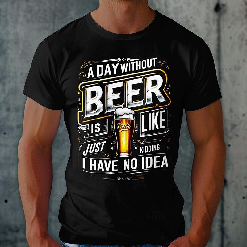 Men's Letter Funny Beer T Shirt Tee Top Cotton Short Sleeve Graphic Shirt Black Comfortable Tee Street Sports Outdoor Fashion Designer Clothing