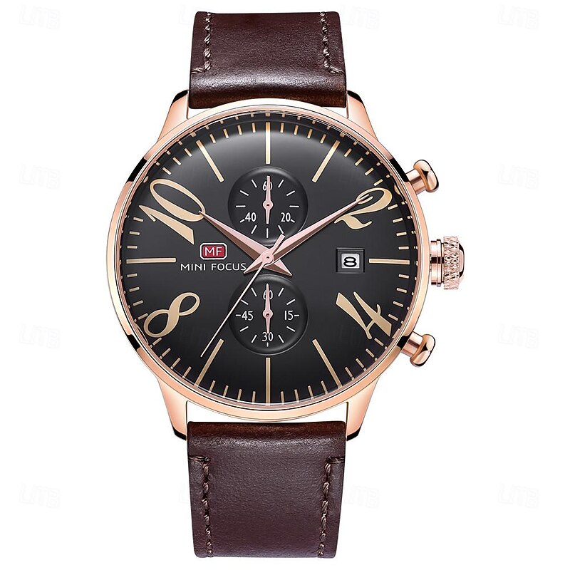 MINI FOCUS Men Quartz Watch Fashion Business Wristwatch Stopwatch Calendar Waterproof Decoration Leather Watch3