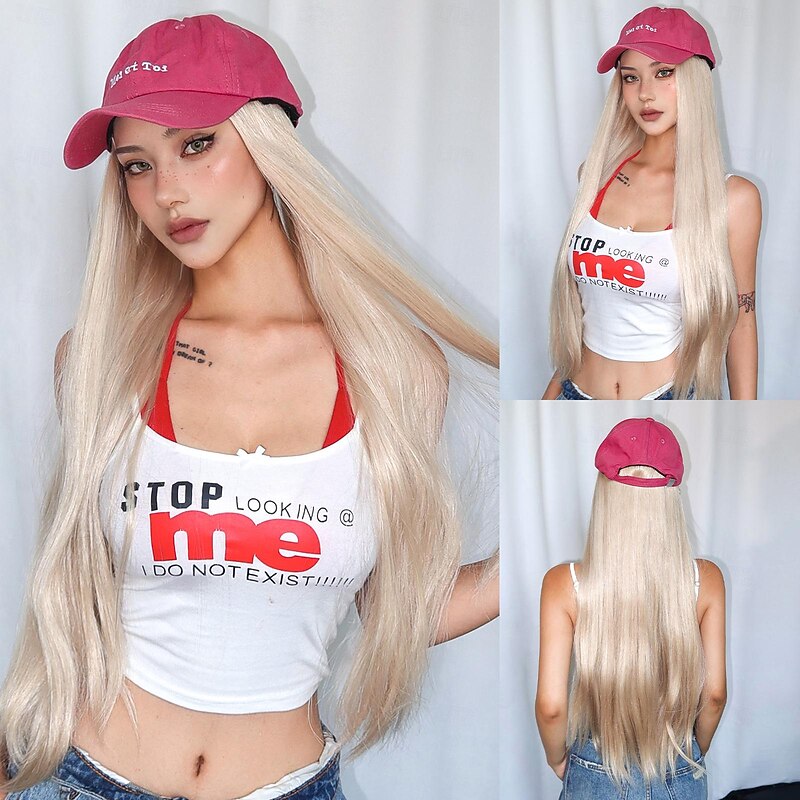 Synthetic Wig Straight kinky Straight Layered Haircut Wig 28 inch Light golden Synthetic Hair Women's Adjustable Cool Comfy Blonde Mixed Color