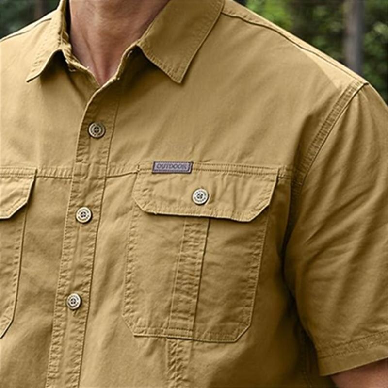 Men's Shirt Button Up Shirt Casual Shirt Work Shirt Cargo Shirt Black Navy Blue Royal Blue Orange Green Short Sleeves Plain Turndown Vacation Going out Button-Down Clothing Apparel Stylish Modern2