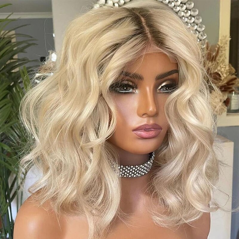 Unprocessed Virgin Hair 13x4 Lace Front Wig Short Bob Middle Part Brazilian Hair Wavy Blonde Multi-color Wig 130% 150% Density with Baby Hair Ombre Hair 100% Virgin For Women Long Human Hair Lace Wig2