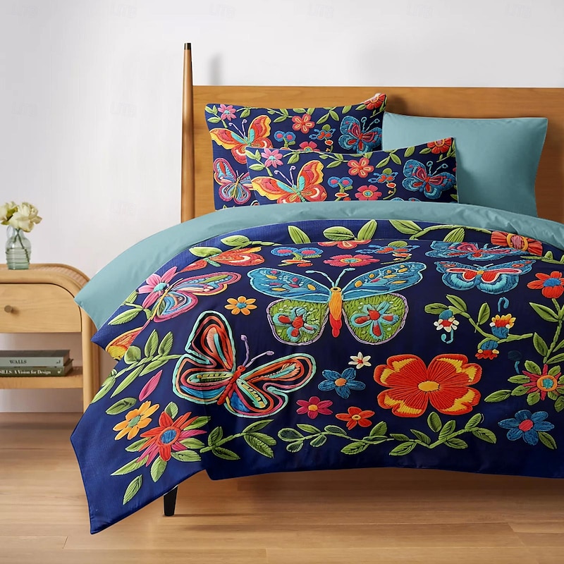 Vintage Butterfly Pattern Duvet Cover Set Set Soft 3-Piece Luxury Cotton Bedding Set Home Decor Gift King Queen Duvet Cover