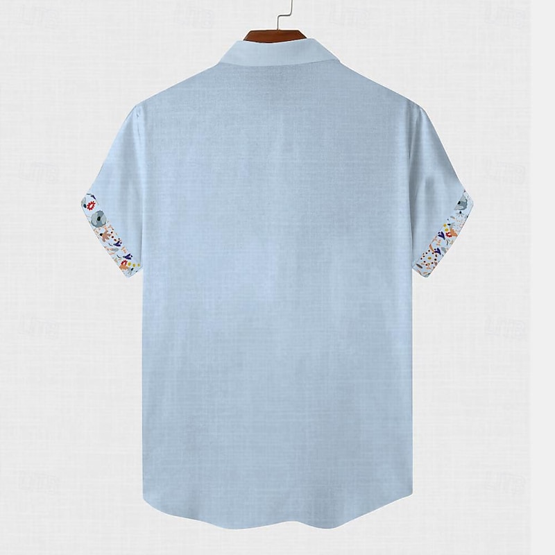 Men's Floral Button Up Shirt Henley Shirt Short Sleeve Hawaiian Resort Outdoor Business / Ceremony / Wedding Casual Summer Spring Fall Turndown White Blue Khaki4
