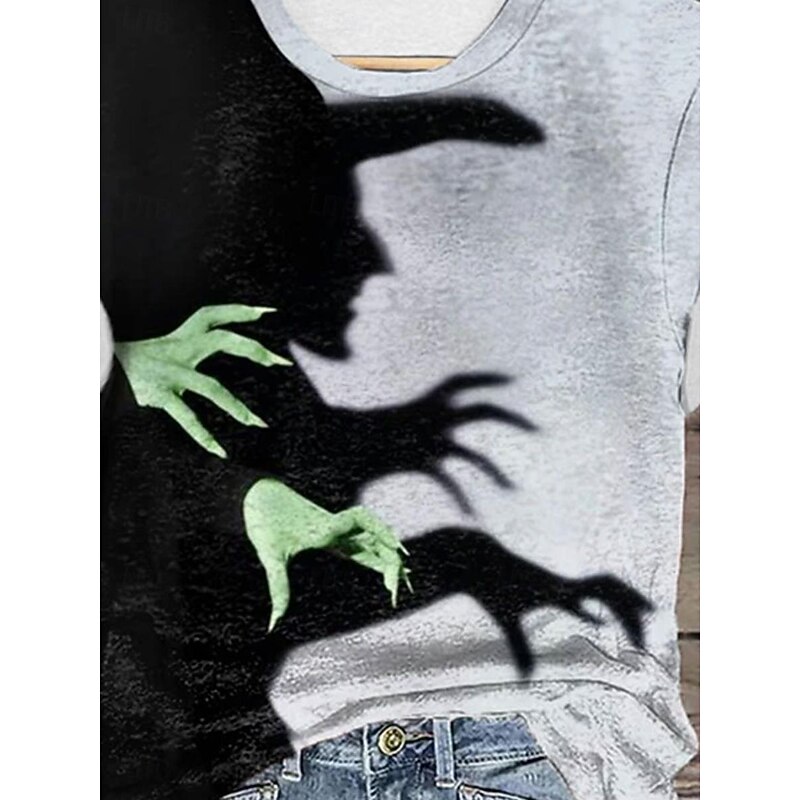 Halloween Women's T shirt Witch Tee Daily Casual Short Sleeve Purple Summer3