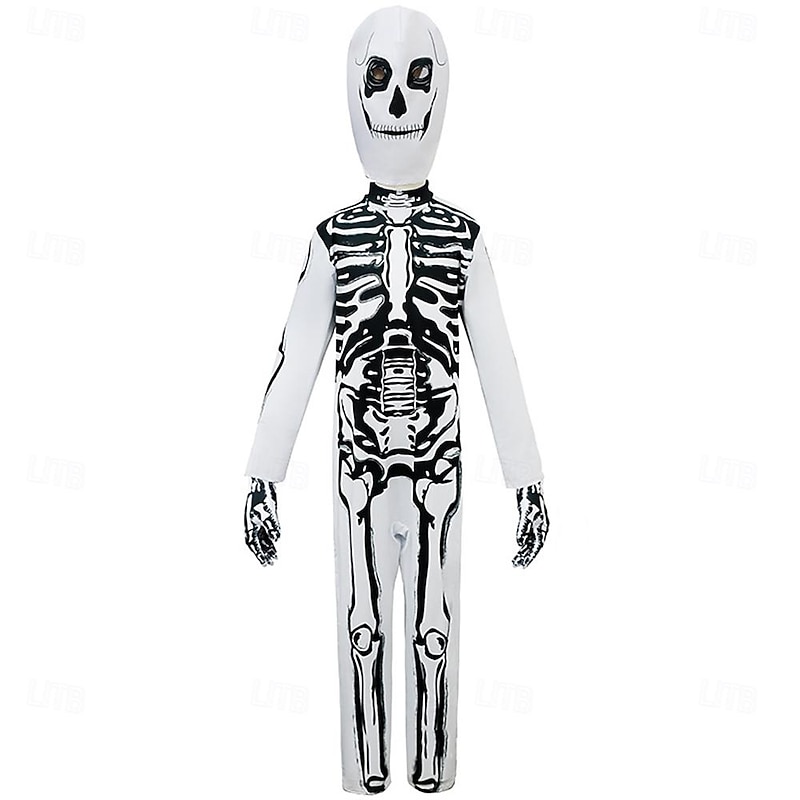 Skeleton Skull Halloween Cosplay Costume One Piece Kid's Boys' Girls' Halloween Masquerade Halloween Masquerade Easy Halloween Costumes Dress Up2