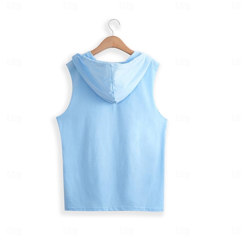 Men's Tank Top Vest Top Sleeveless Hoodie Sleeveless Shirt Sleeveless Hooded Summer Plain Fashion Designer Muscle Outdoor Going out Gym White Light Blue Gray Top Tee for Men3