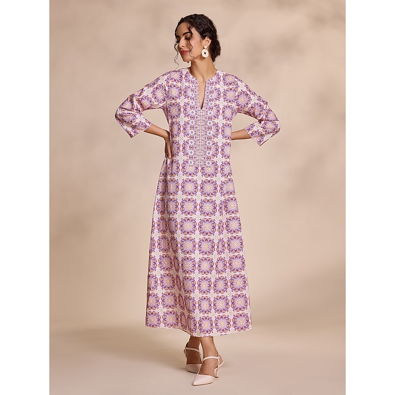 Ethnic Floral Notched Collar Maxi Dress4