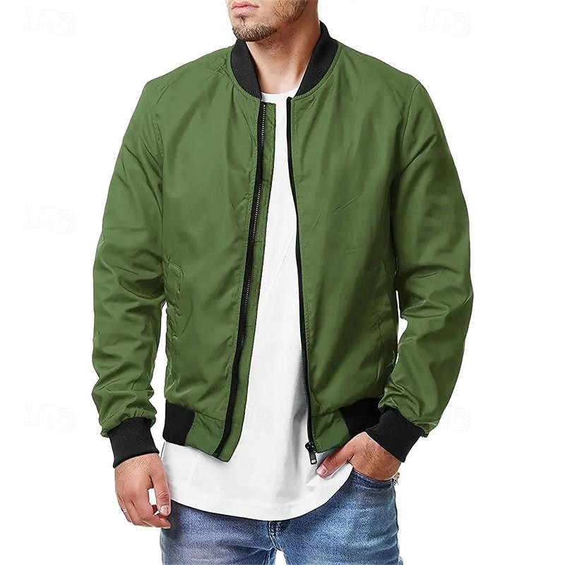 Men's Lightweight Jacket Summer Jacket Bomber Jacket Windbreaker Vacation Daily Pocket Spring &  Fall Plain Fashion Classic Stand Collar Regular Black Navy Blue Blue Brown Army Green Jacket