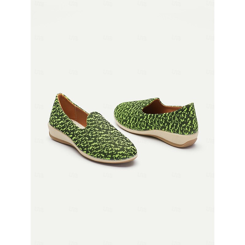 Women's Neon Green Patterned Slip-On Loafers with Breathable Mesh for Casual and Summer Wear4