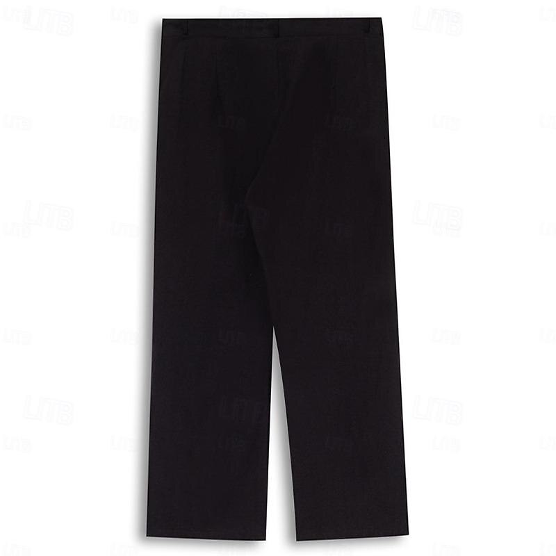 Men's Trousers Summer Pants Beach Pants Drawstring Pleats Straight Leg Plain Comfort Breathable Full Length Casual Daily Holiday Fashion Classic Style Black White3