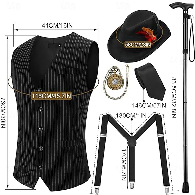 Retro Vintage Roaring 20s 1920s Outfits Vest Waistcoat The Great Gatsby Gentleman Fashion Fancy Dress Men's Christmas Halloween Carnival Prom Bachelorette Party Festival Adults' Cravat Vest More3