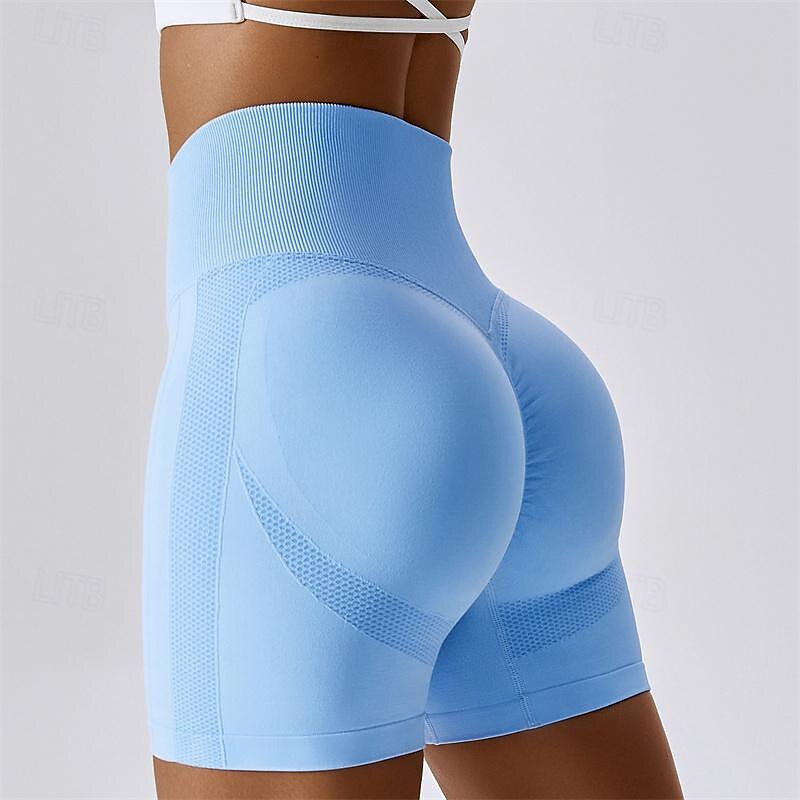 Women's Gym Shorts Yoga Shorts Workout Shorts Elastic Waistband High Waist Pilates Gym Workout Workout Shorts Solid Color Black Blue Light Purple Sports Activewear Stretchy Slim2