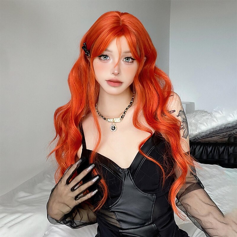 Synthetic Wig Uniforms Career Costumes Princess Straight kinky Straight Middle Part Layered Haircut Machine Made Wig 26 inch Bleached Blonde Synthetic Hair Women's Cosplay Party Fashion Orange4