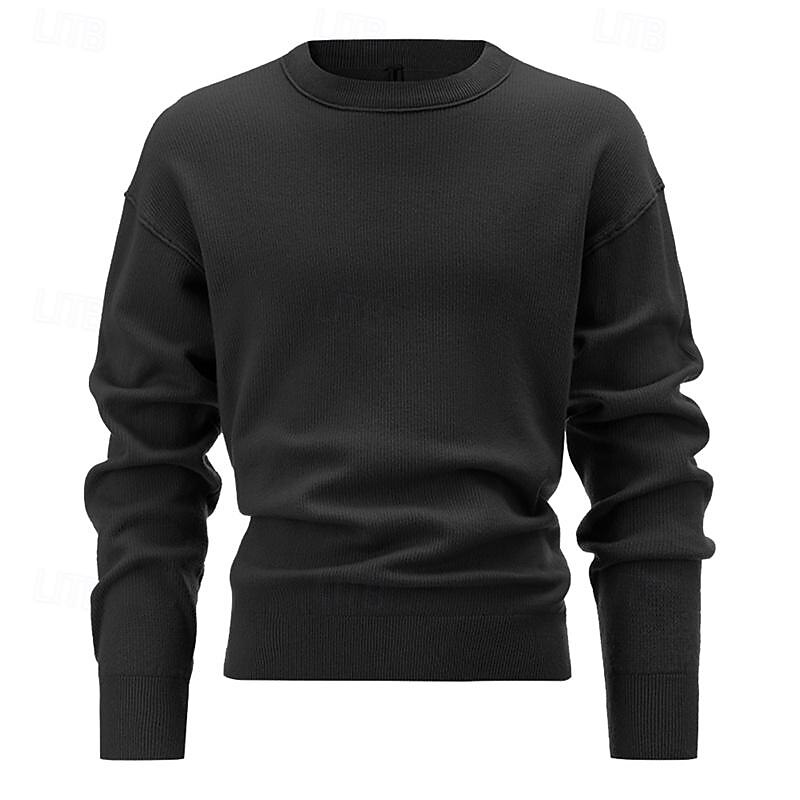 Men's Pullover Sweater Jumper Knit Sweater Ribbed Knit Regular Knitted Plain Crew Neck Fashion Basic Daily Wear Date Clothing Apparel Fall & Winter Black White M L XL2