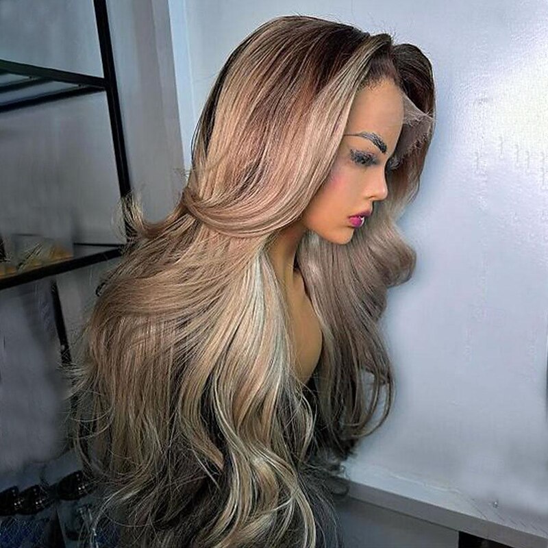 Remy Human Hair 13x4 Lace Front Wig Free Part Layered Haircut Brazilian Hair Wavy Multi-color Wig 130% 150% Density Highlighted / Balayage Hair 100% Virgin Glueless Pre-Plucked For Women Long Human4