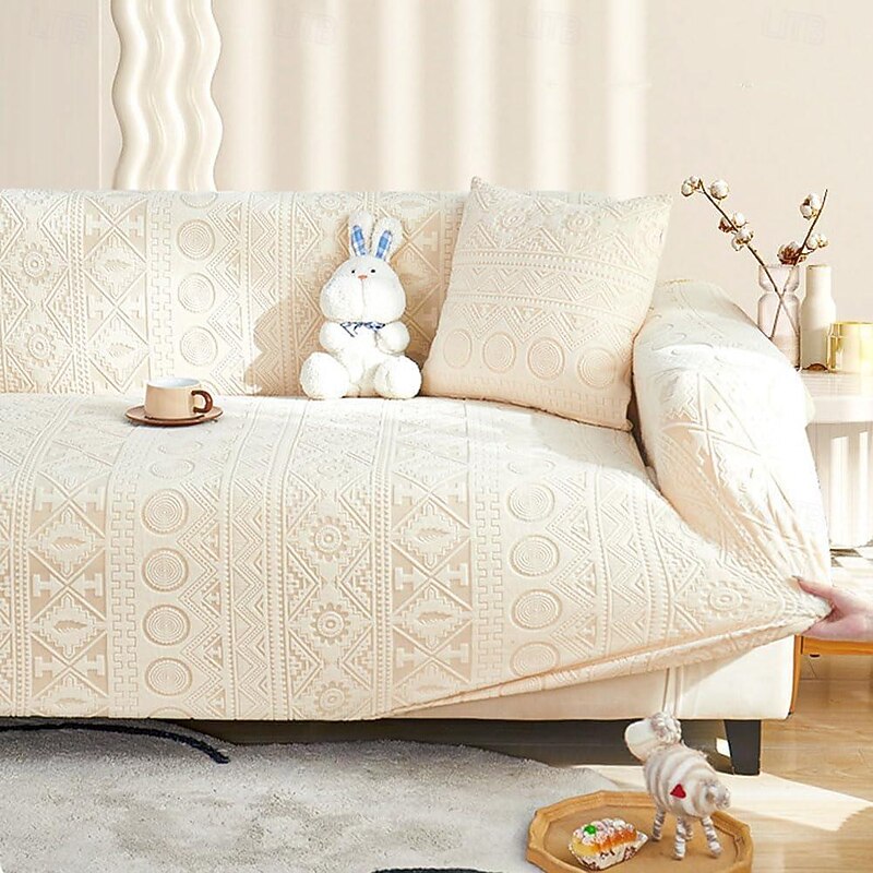 Bohemian Geometric Jacquard Chair Sofa Slipcover Stretch Sofa Cover Plush Fleece Armchair Covers Anti-Slip Furniture Protector for Kids2