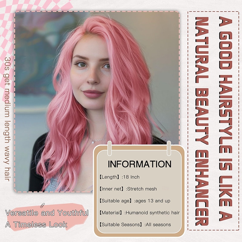 Wig Medium Length Wigs for Women Middle Part Synthetic Hair Wavy Wig with Upgraded Strands Natural Hair Wig for Daily Party/Carnival Use2