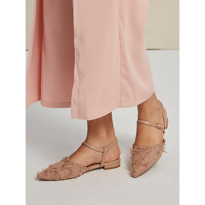 Women's Elegant Low-Heel Slingback Flats with Fringed Detail: Perfect for Business Casual or Everyday Elegance3