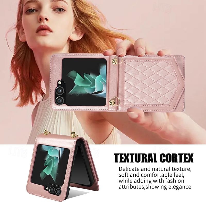 Phone Case For Samsung Galaxy Z Flip 7 Z Flip 6 Z Flip 5 Z Flip 4 Z Flip 3 Flip Cover Mirror with Lanyard Card Slot Geometric Pattern PC PU Leather2