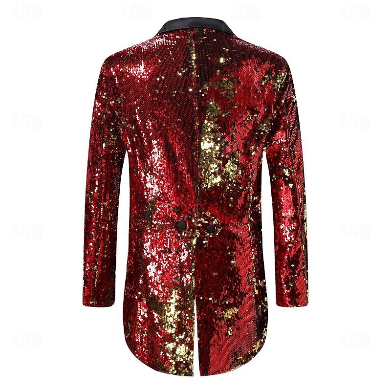 Male Tuxedo Party & Evening Sweet Fall / Winter Sequined Sequin Wedding Cosplay Single Breasted Blazer Red Purple3