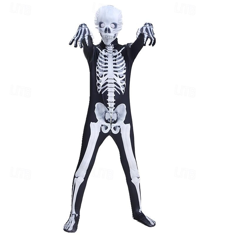 Skeleton Skull Halloween Cosplay Costume One Piece Cosplay Kid's Adults' Men's Women's Boys' Masquerade Halloween Masquerade Easy Halloween Costumes Dress Up3
