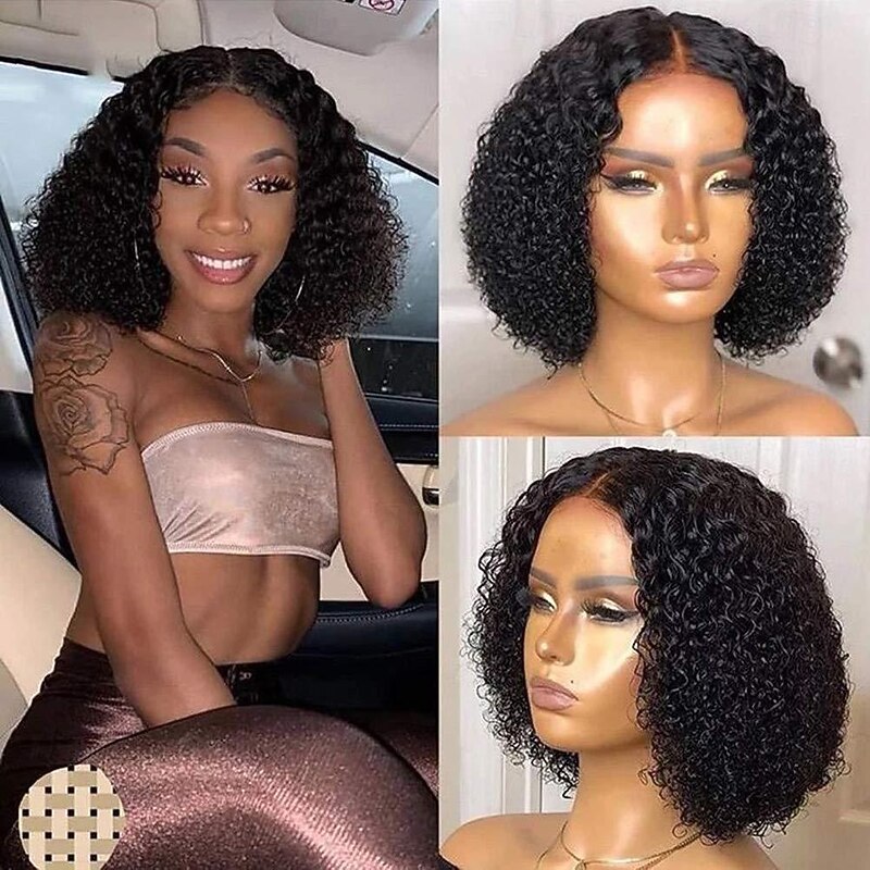 Short Bob Wigs for Women Kinky Curly Transparent Lace Front Wigs Curly Human Hair Bob Wigs 13x4 x1 Tpart Lace Frontal Wigs Brazilian Curly Bob Wigs4