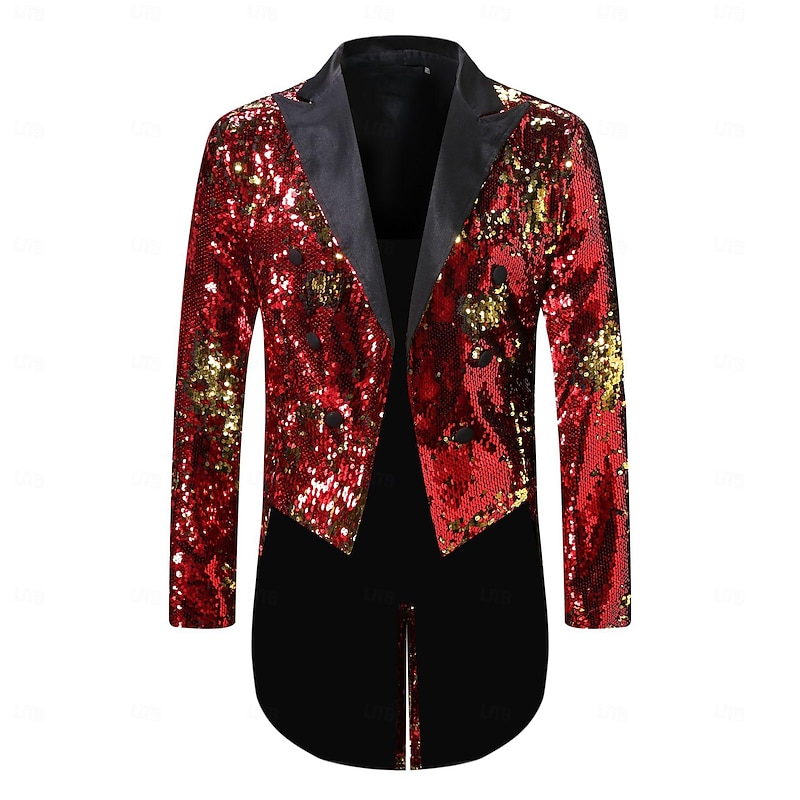 Male Tuxedo Party & Evening Sweet Fall / Winter Sequined Sequin Wedding Cosplay Single Breasted Blazer Red Purple2