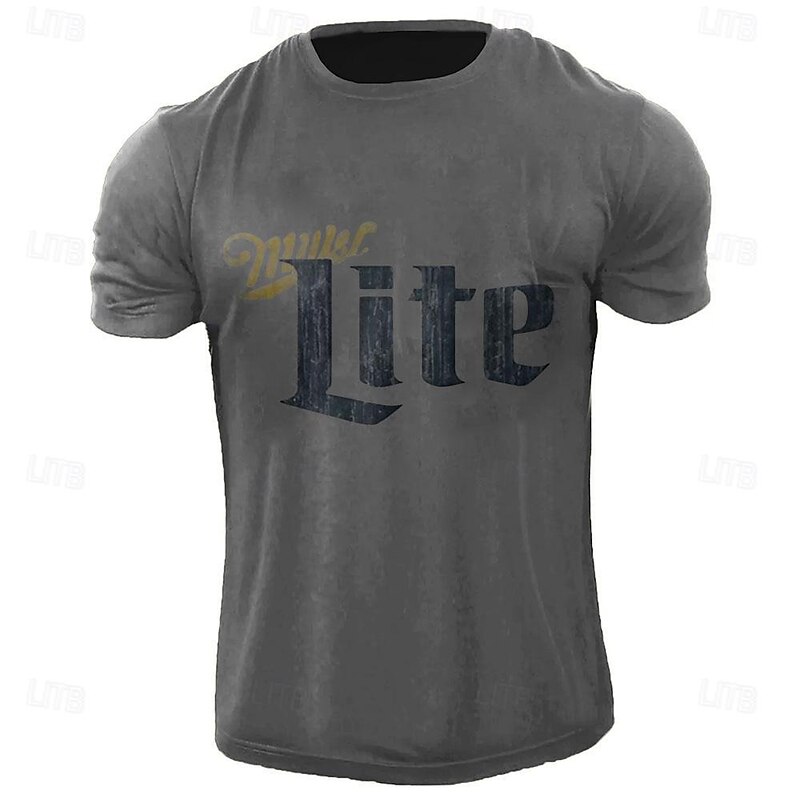 Men's Letter Printed Beer T Shirt Tee Top Cotton Short Sleeve Graphic Shirt Black Dark Grey Comfortable Tee Street Sports Outdoor Fashion Designer Clothing2