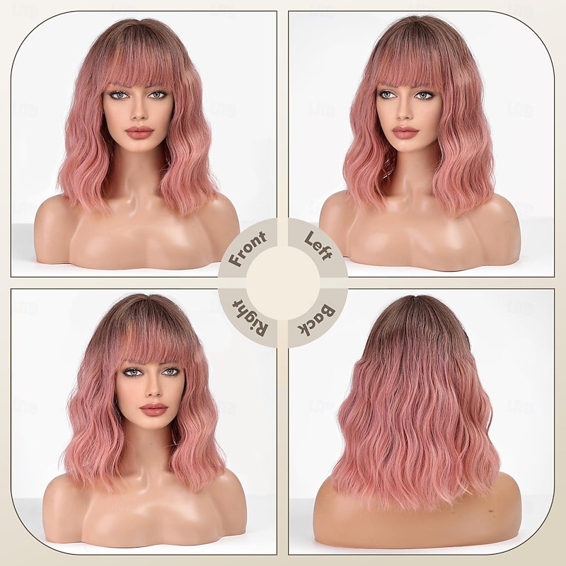 Short Curly Wigs with Fringe Wavy Bob Wigs for Women Heat Resistant Synthetic Wigs Shoulder Length Wigs Halloween Cosplay Party Wigs4