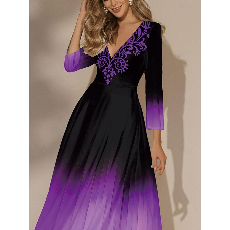 Women's Maxi Dress Swing Dress Semi Formal Dress Floral Dress Print Dress Fashion Streetwear Modern Formal Outdoor Vacation Regular Fit Ombre 3/4 Length Sleeve V Neck Pink Blue Orange3