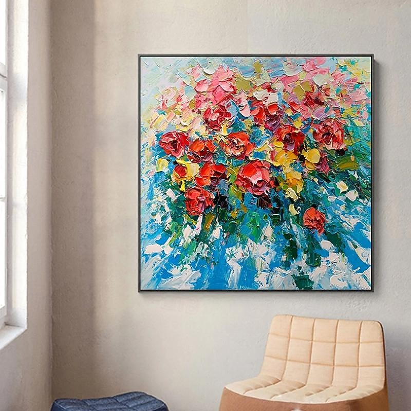 Pattle knife flower  oil painting handmade flower oil painting colorful rose oil painting impressionist for living room oil painting home decoration Christmas gift