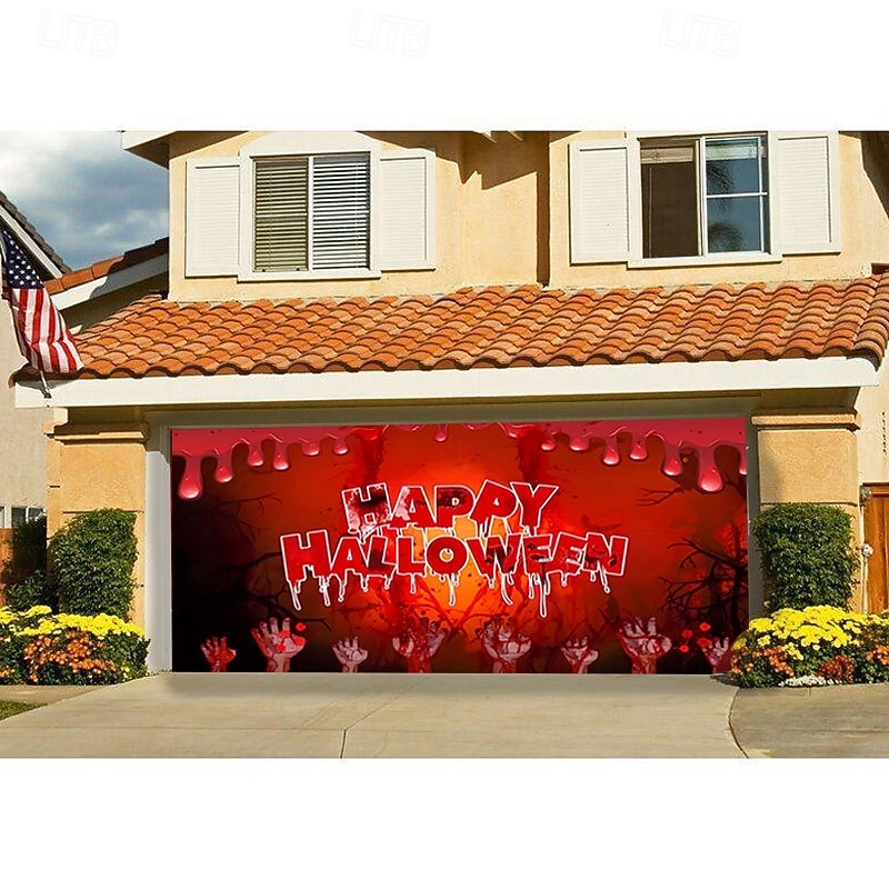 Halloween Door Decorations Halloween Garage Door Cover Pumpkins Jack O Lantern Outdoor Banner Ghost Bats Large Backdrop Decoration for Holiday Out door Decorations Door Home Wall Decorations 30
