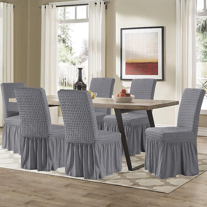 Dining Chair Covers  Universal Stretch Dining Room Chair Covers with Skirt, Removable Parsons Chair Slipcover for Kitchen Wedding Party Banquet