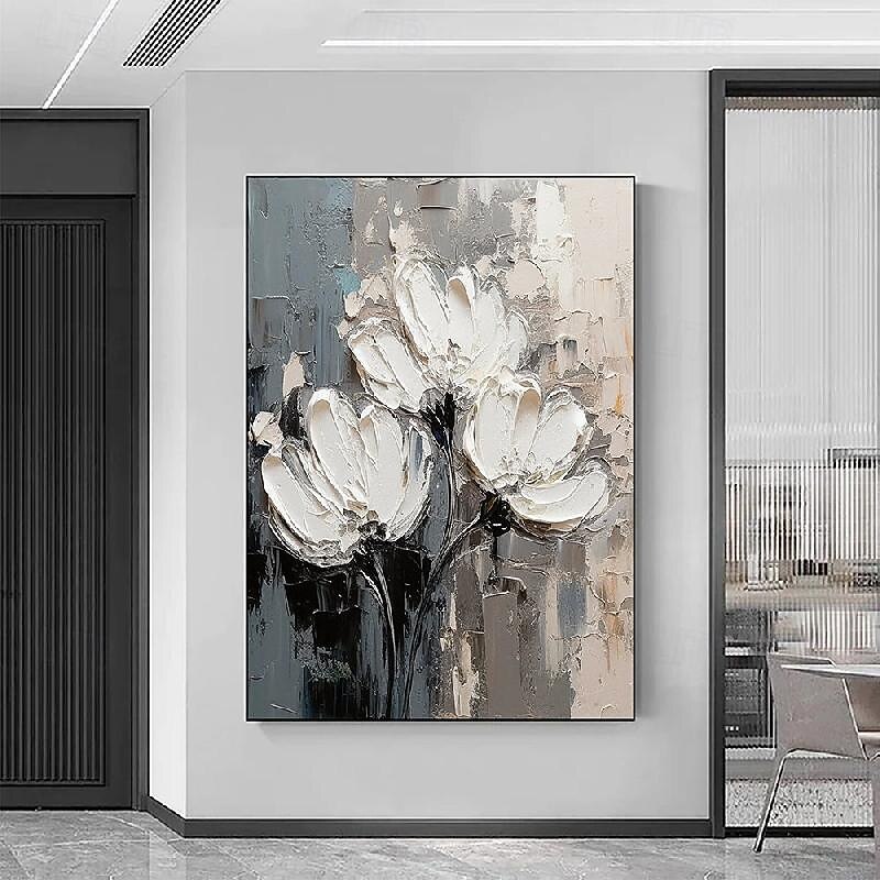 Flower oil painting handmade  palette knife white Paintings on canvas art wall art Pictures for  Home Decor hand painted quadro cuadros abstractos painting