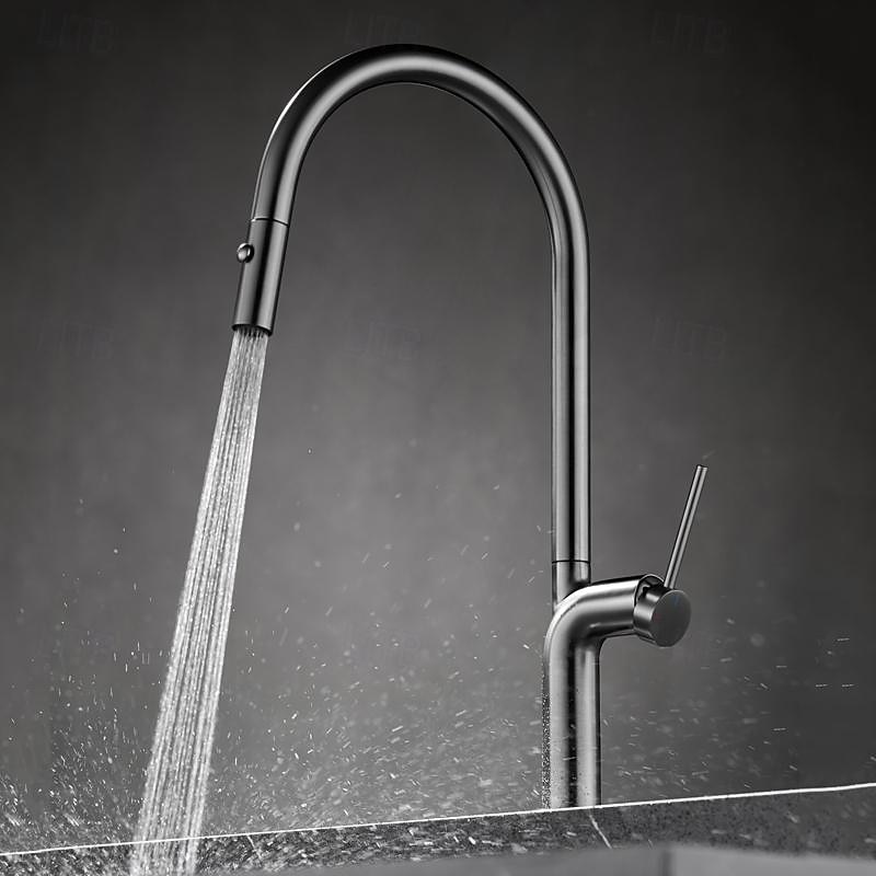 Kitchen faucet - Single Handle One Hole Chrome / Nickel Brushed / Electroplated Pull-out / Pull-down / Standard Spout / Tall / High Arc Centerset Modern Contemporary Kitchen Taps3