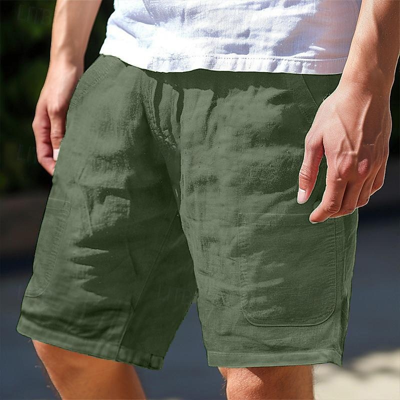 Men's Shorts Linen Shorts Summer Shorts Pocket Plain Comfort Breathable Short Casual Daily Holiday Fashion Classic Style Army Green