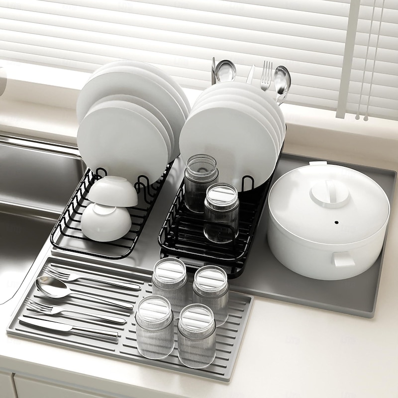 Silicone Coffee Mats Set with Raised Edges - Coffee Bar Mat for Countertop, Coffee Accessories Fit Under Coffee Maker Espresso Machine, Dish Drying Mat, Heat Resistant Kitchen Gadget2