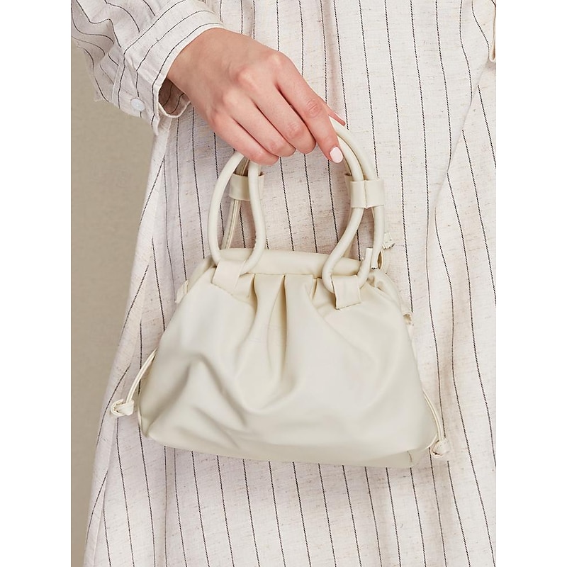 Women's Elegant Cream Handbag with Drawstring Closure – Stylish and Versatile Purse for Everyday Use2