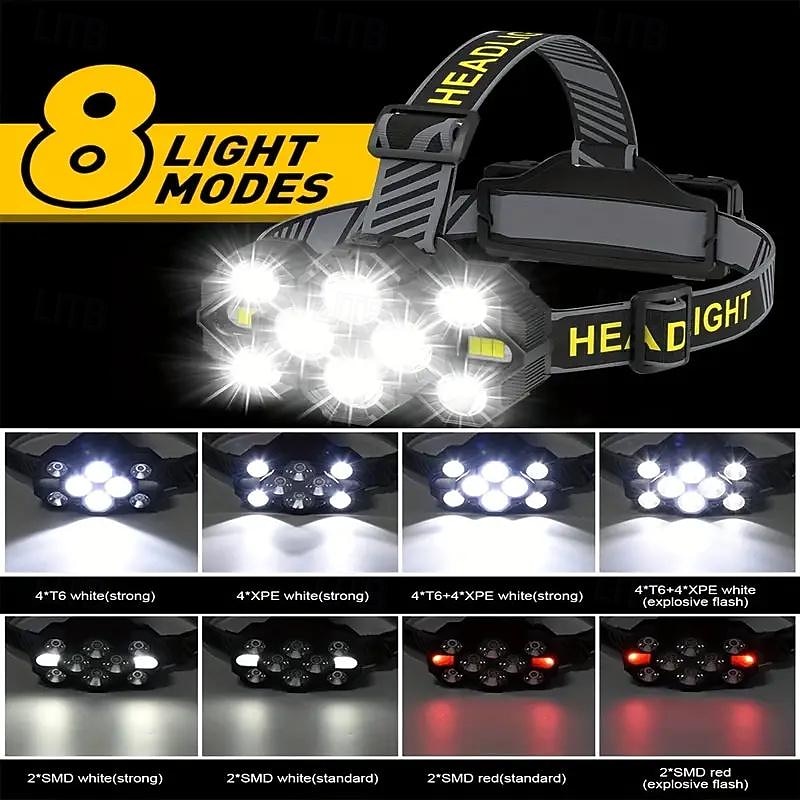 Rechargeable Headlamp Torch 10 LEDs Super Bright Head Torches 22000 Lumens 10 Modes IPX4 Headlamp Hands Rating Hands-Free Capability Ideal for Camping Cycling2