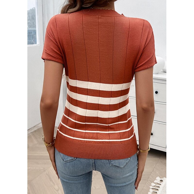 Women's Tunic Color Block Stylish Casual Short Sleeve Crew Neck Daily Print Maroon Black Khaki Summer Spring Fall2