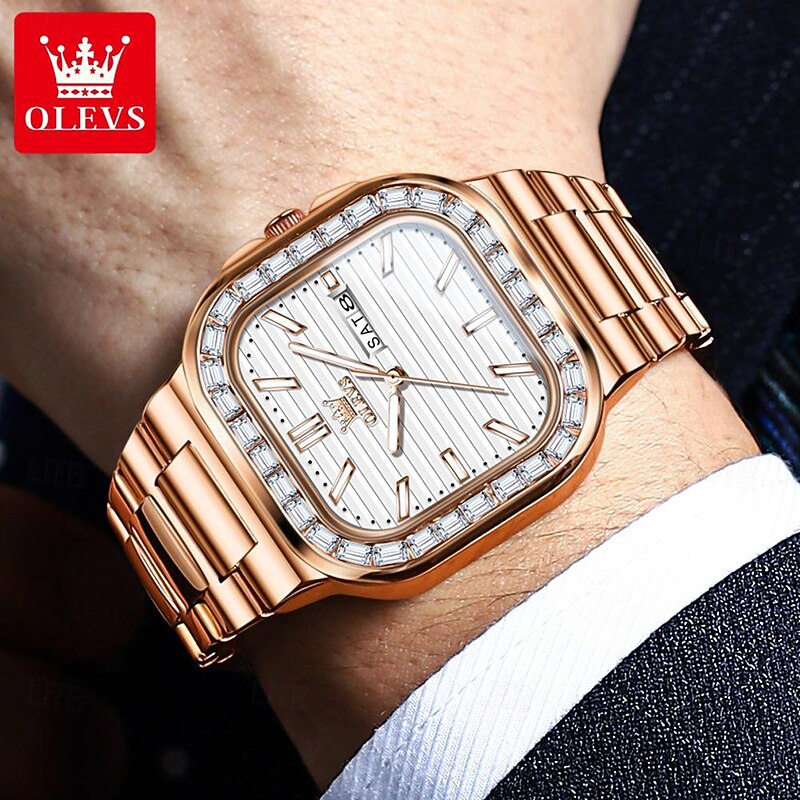 OLEVS Men Quartz Watch Fashion Casual Wristwatch Luminous Calendar Date Week Waterproof Steel Watch4