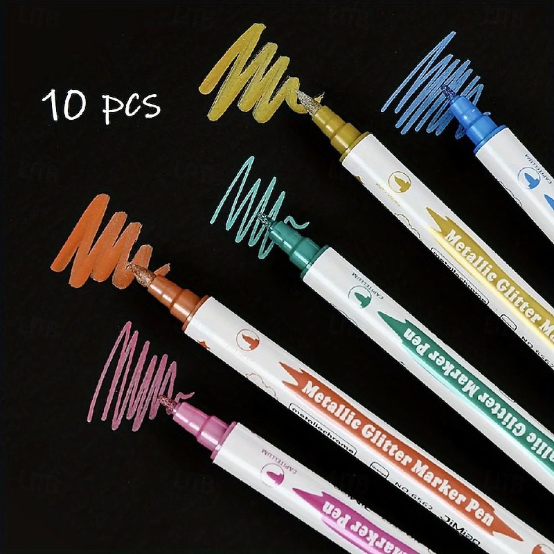 Metallic Glitter Dual Tip Marker Pens with Brush and Fine Nibs Craft Supplies Scrapbooking 10pcs3