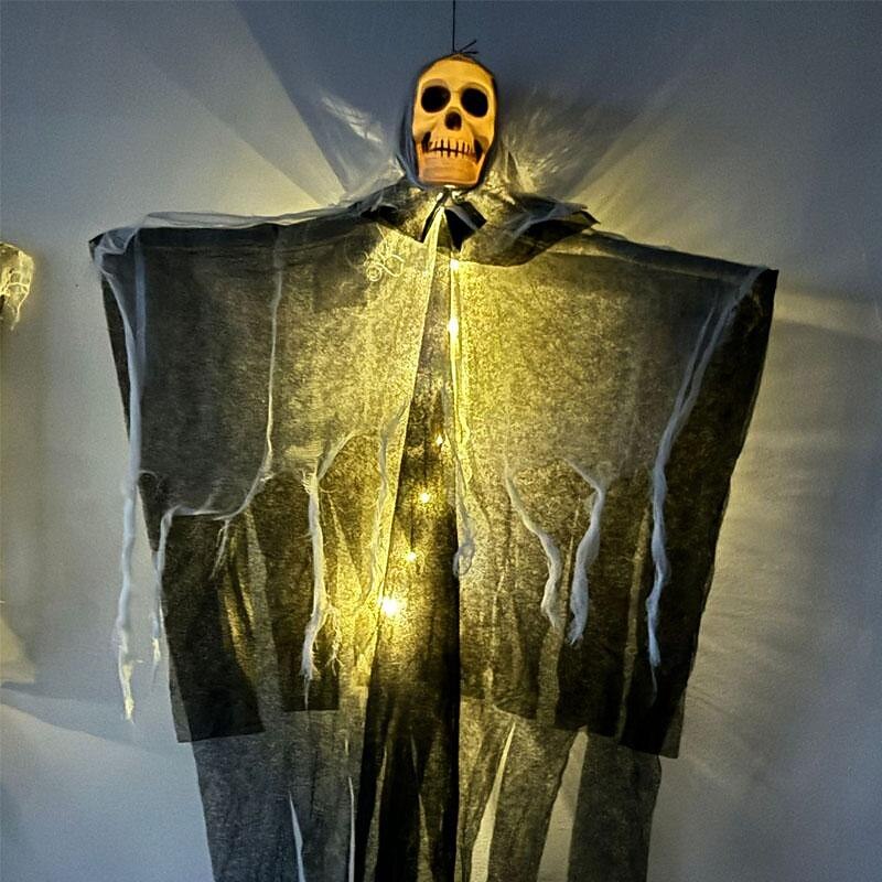 Halloween Lighted Ghost Skulls Funny Garden Decor Lights Party Decorations Cloth Battery Powered Halloween Outdoor Forest Park Haunted House Horror Scene Layout4
