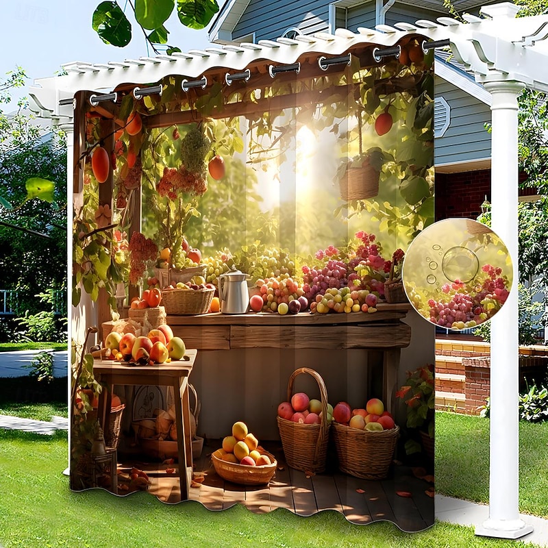 Waterproof Outdoor Curtain Privacy, Sliding Patio Curtain Drapes, Pergola Curtains Grommet 3D Grape under Sunshine for Gazebo, Balcony, Porch, Party, 1 Panel4